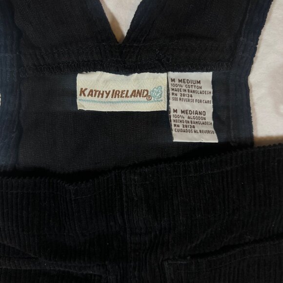 VTG Womens Kathy Ireland Black Corduroy Overall Shorts SZ M 90s Shortalls - Picture 4 of 6
